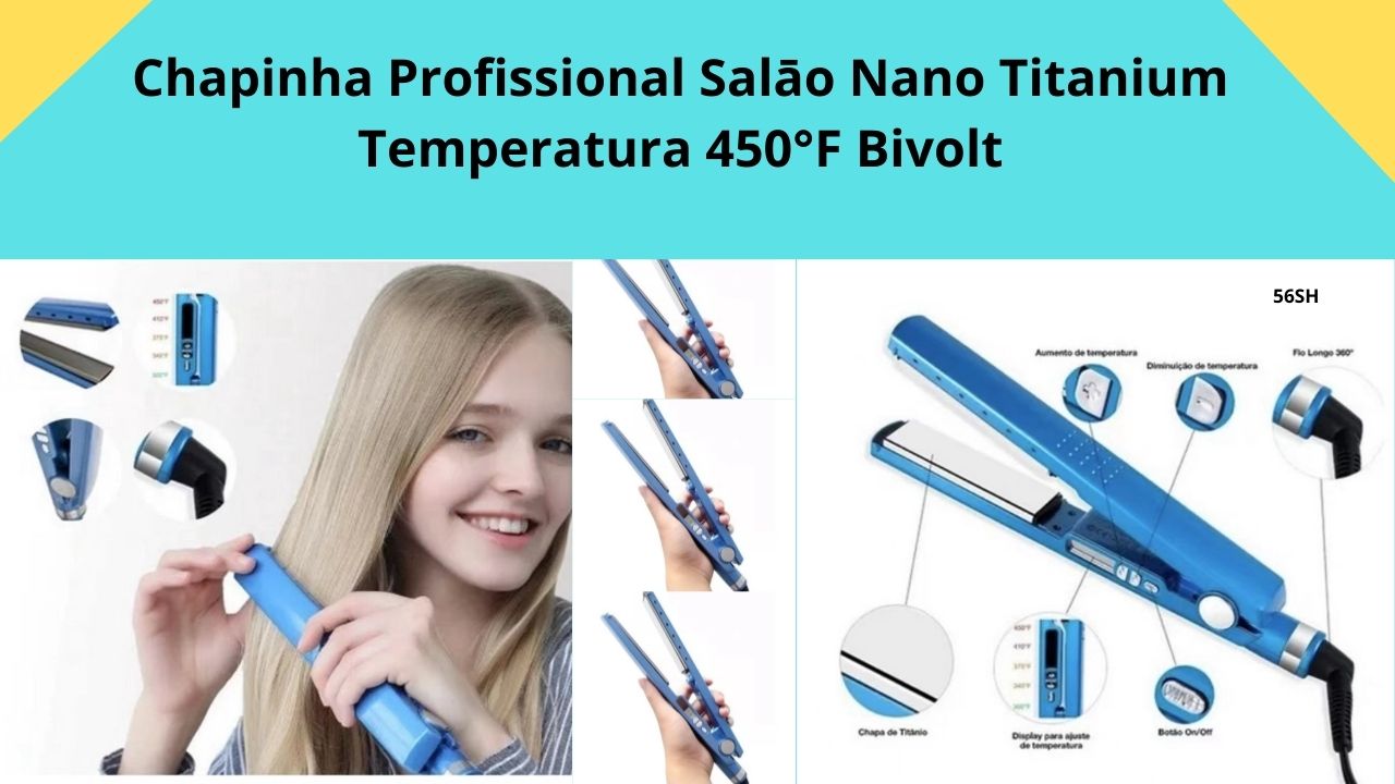 Chapinha Profissional Salāo Nano Titanium Temperatura 450°F Bivolt Descriçāo deprodutos:Atencao:com 50 minutos ela desliga automaticamente ,proteção própria,colocando ela na tomada de novo voltar funcionar .Íons negativos que dão umidade e brilho diretamente ao cabelo 2)Eletricidade que ajuda as reduzir frisado do cabelo