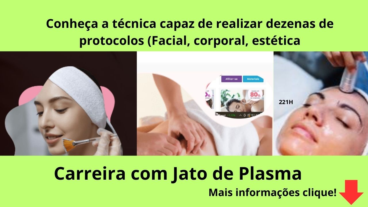 Sem medo de intercorrências. Imagina como seria sua vida se você aprendesse uma técnica que com um único aparelhinho (que é bem barato) você realizaria dezenas de protocolos desde o fio de cabelo até a sola do pé da sua cliente. Com uma única sessão de um protocolo facial você pode ganhar até R$350,00. Você consegue imaginar chegando cedo na sua casa para ficar com seus filhos e família, em paz, porque sabe que os boletos no final do mês não serão uma preocupação? Parando de contar moedas para quitar suas contas... E o melhor, isso tudo com total segurança. Pois é, isso tudo pode ser possível. Só depende de você! Aproveite essa oportunidade ! Não fique fora dessa!