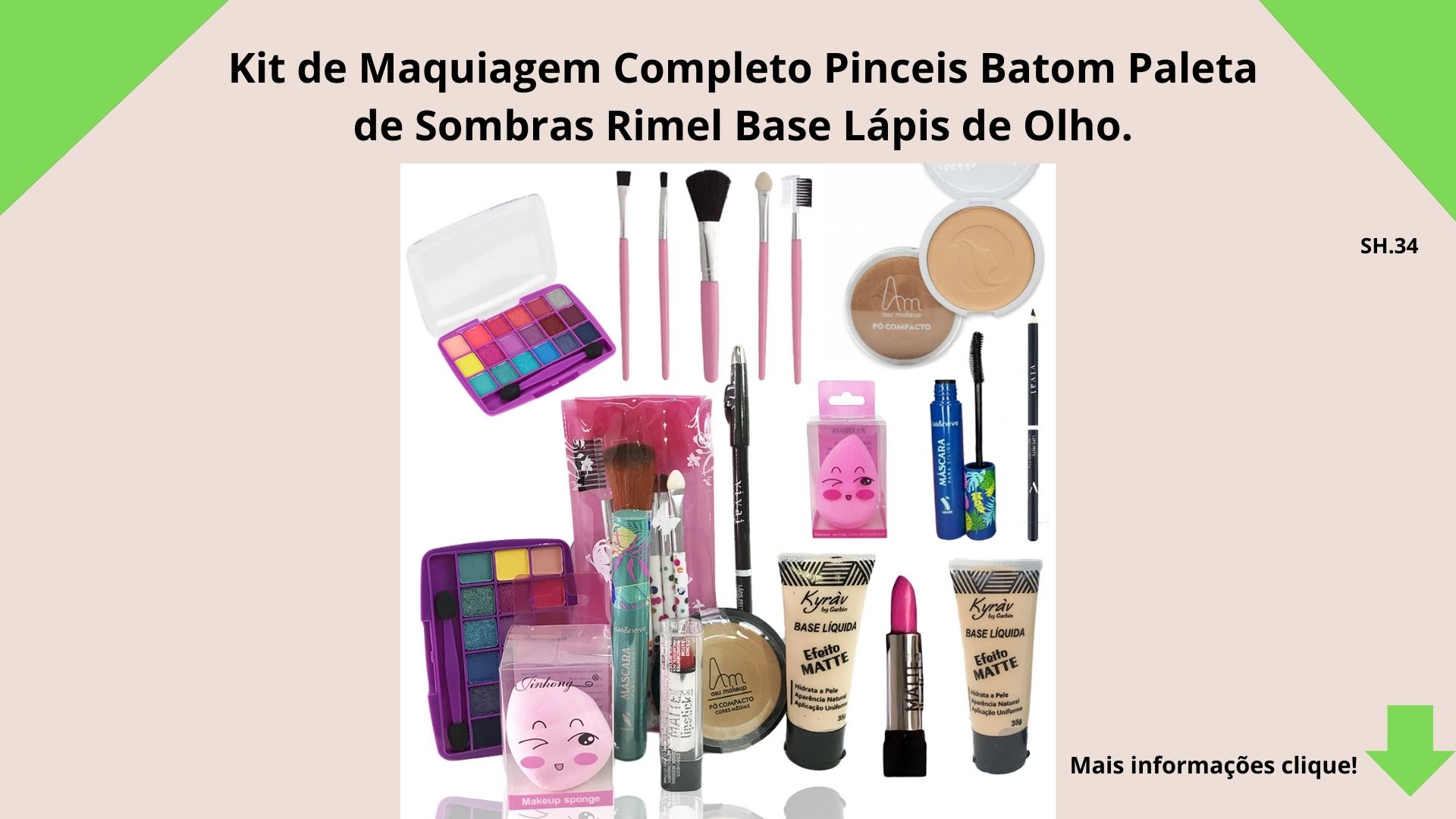 O corretivo ou corretor de cor é um tipo de cosmético usado para mascarar imperfeições da pele. Essas imperfeições podem incluir olheiras, manchas e hiperpigmentação. O corretivo é semelhante e pode ser usado em conjunto com a base, um cosmético mais leve que uniformiza o tom da pele! O que é Paletas de sombras ! São produtos de maquiagem que contêm diversas cores de sombra para os olhos. Elas são uma forma prática de criar diferentes looks sem precisar de várias sombras individuais.