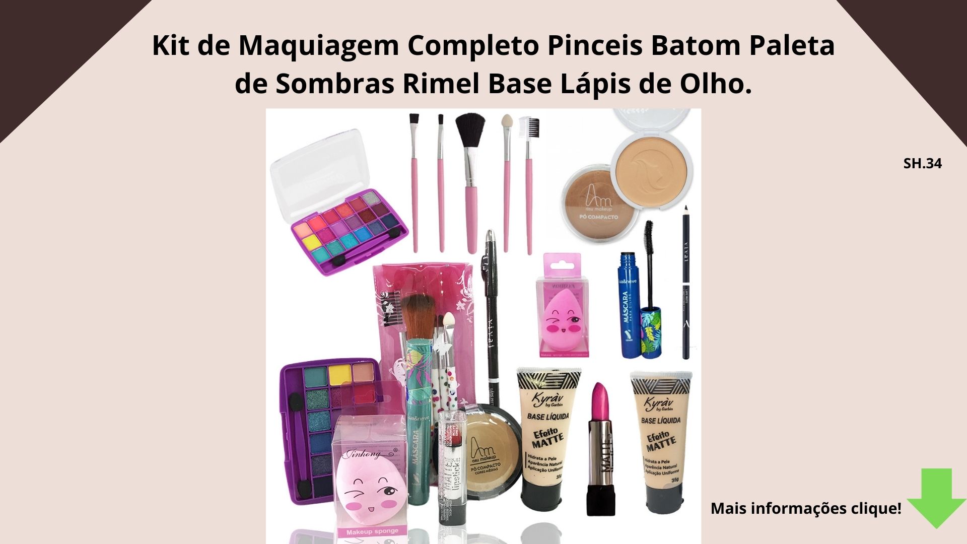  O  que é Paletas de sombras ! São produtos de maquiagem que contêm diversas cores de sombra para os olhos. Elas são uma forma prática de criar diferentes looks sem precisar de várias sombras individuais. 
Existem vários tipos de paletas de sombras, com diferentes combinações de cores, texturas e acabamentos. Algumas paletas têm cores que se mesclam, enquanto outras têm tons distintos que permitem criar visuais mais coloridos. !
Agora  em  Terceiro  produto  O  que é   lápis de olho?
O lápis de olho é um produto de maquiagem que pode ser usado para destacar o olhar, contornar os olhos, preencher a linha d'água e até mesmo substituir o delineador. É um item versátil que pode ser usado em diversas composições, desde as mais básicas até as mais elaboradas. 
O lápis de olho pode ser encontrado em diferentes formatos, como o tradicional com apontador ou o retrátil, que não precisa ser apontado. Ele está disponível em diversas cores, como marrom, bege, branco, azul, amarelo, vermelho, verde e rosa.!

