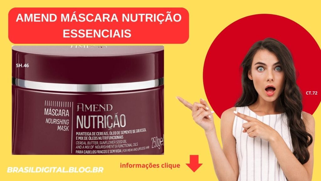 MÁSCARA AMEND NUTRIÇÃO ESSENCIAIS para cabelos 250G CARACTERÍSTICAS Máscara Nutrição Amend Essenciais possui alta performance! Para que ela serve? Para combater os principais danos dos fios. Oque ela contem