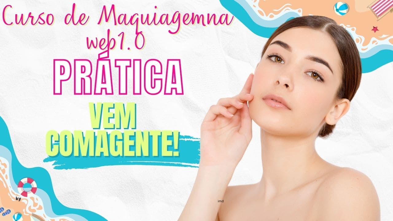 Plataforma online exibindo aulas de maquiagem com demonstrações práticas de técnicas profissionais, incluindo aplicação de base, sombras e contorno.