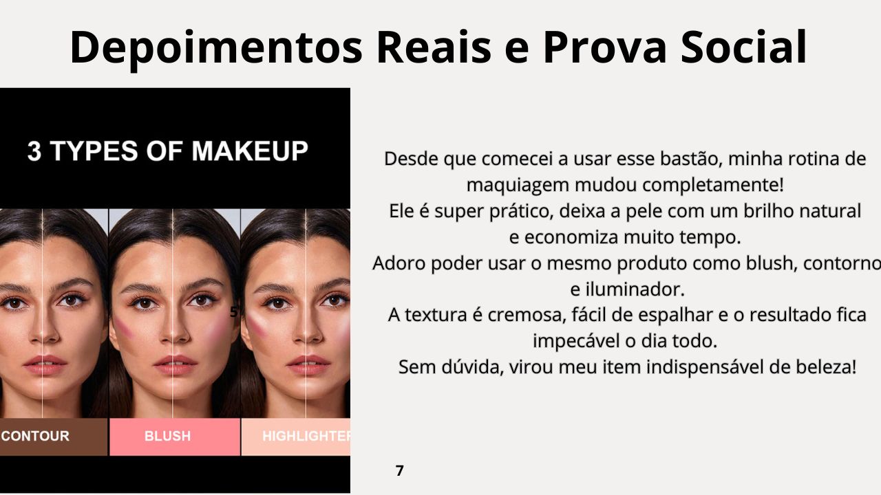 Antes e depois destacando o efeito imediato do Bastão de Maquiagem Multifuncional 3 em 1.