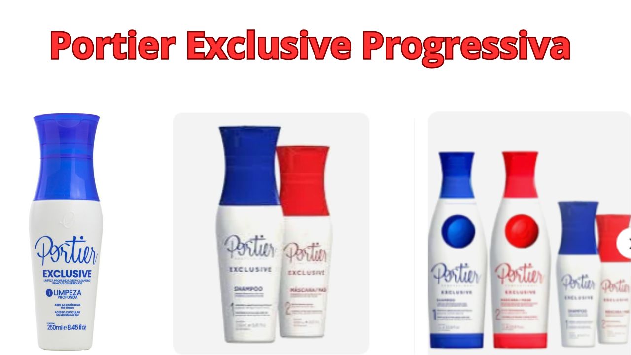 Portier Exclusive Progressiva – produto de alisamento capilar que proporciona fios lisos, sedosos, brilhantes e com resultado duradouro, ideal para uso em casa ou em salões de beleza.”