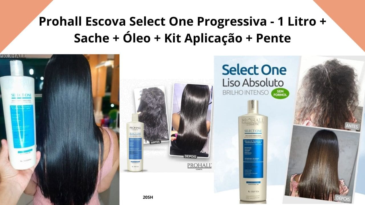 Mulher exibindo cabelos lisos e brilhantes após usar a Prohall Escova Select One Progressiva — alisamento seguro, sem formol e com brilho intenso.