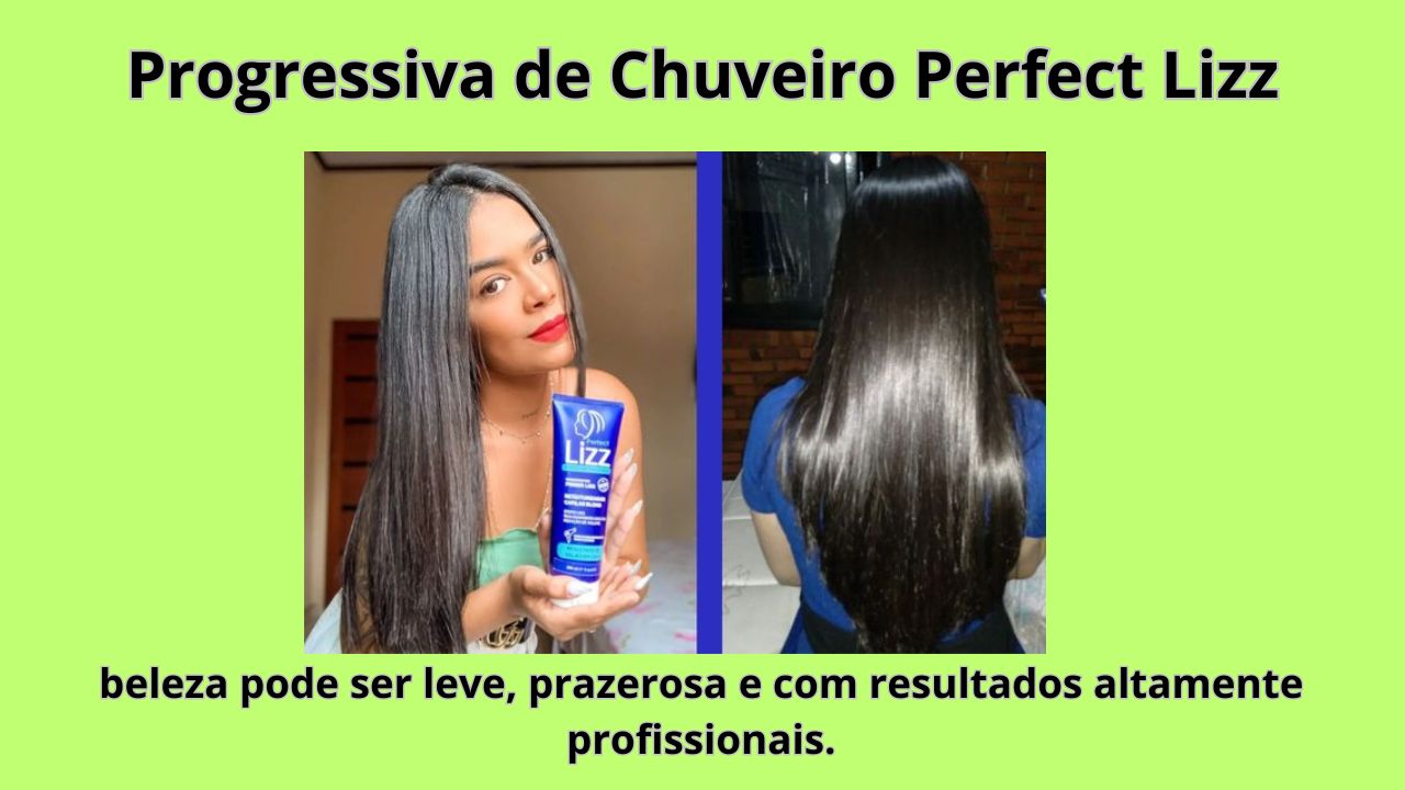 • Mulher com cabelo liso, alinhado e brilhante após o uso da Progressiva de Chuveiro Perfect Lizz.