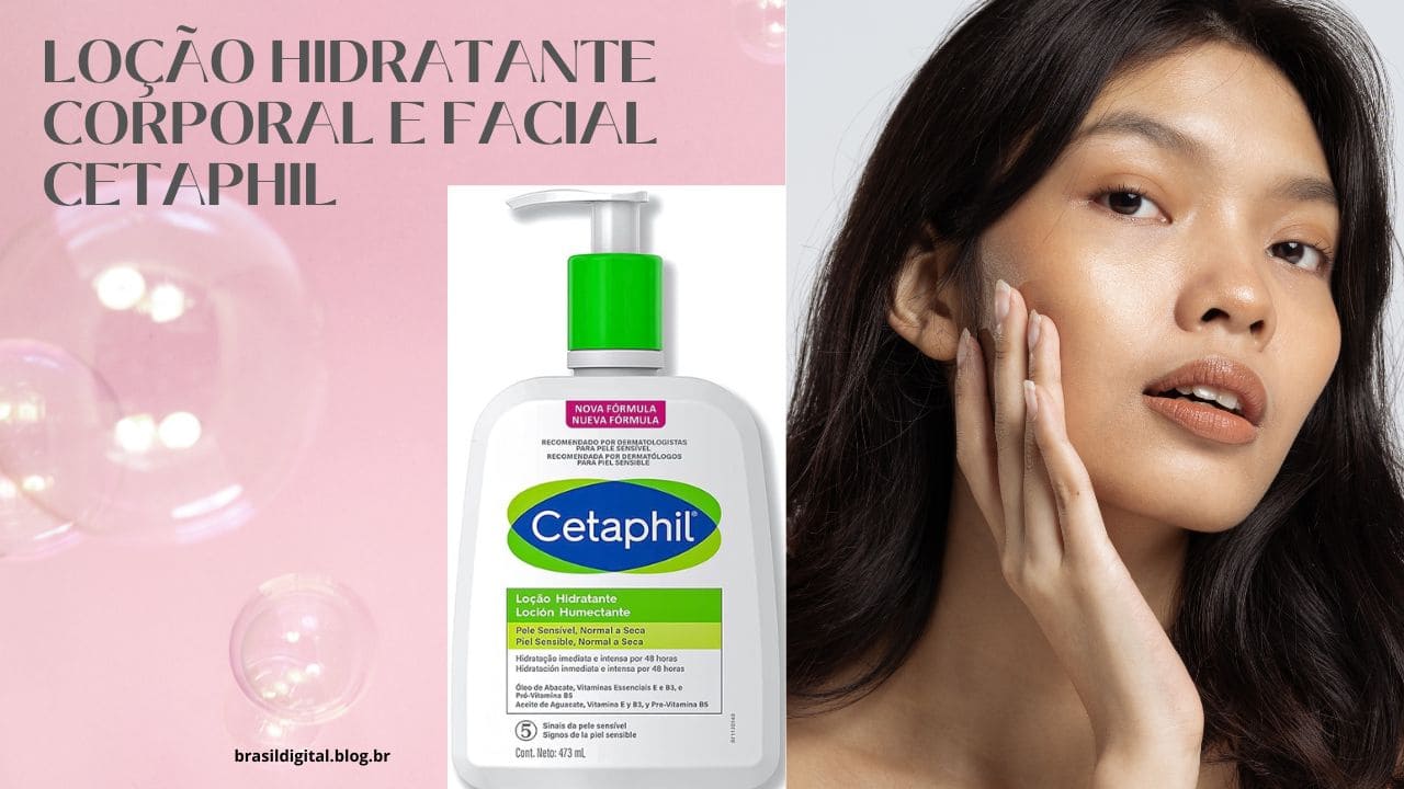 Hidratante corporal e facial Cetaphil em embalagem branca, indicado para pele sensível.