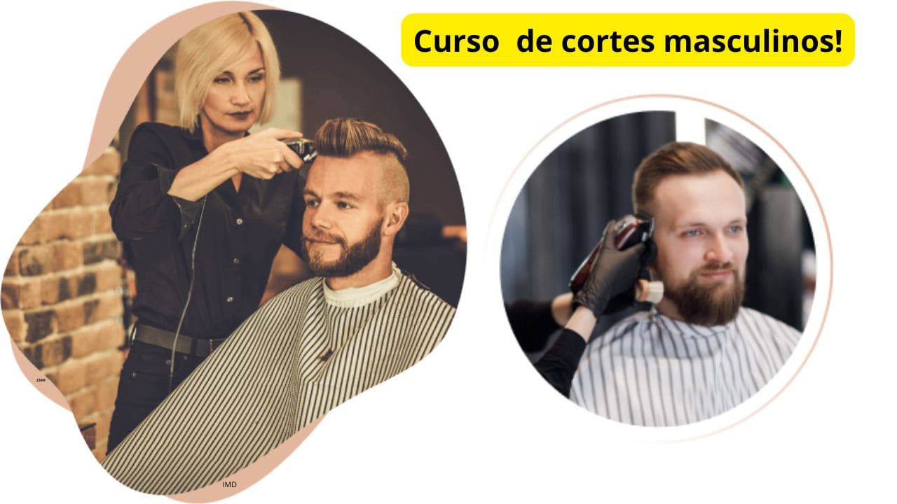 Barbeiro realizando corte masculino profissional com máquina e tesoura em cliente na barbearia.