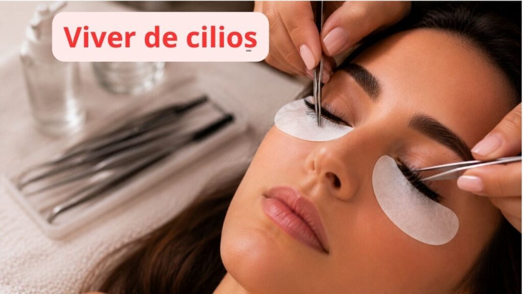 Profissional realizando aplicação de extensão de cílios durante aula prática de curso profissional de cílios.